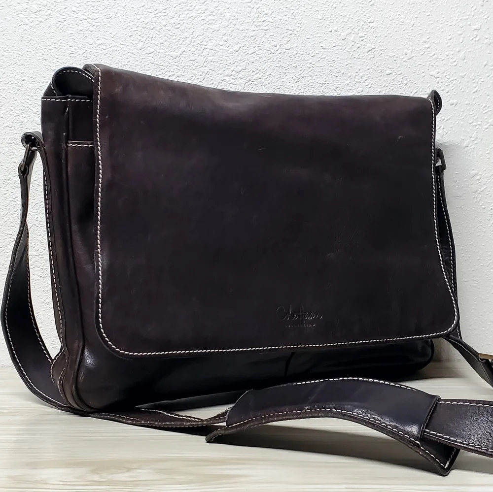 Cole Haan Brown Leather Messenger Bag with Adjustable Strap